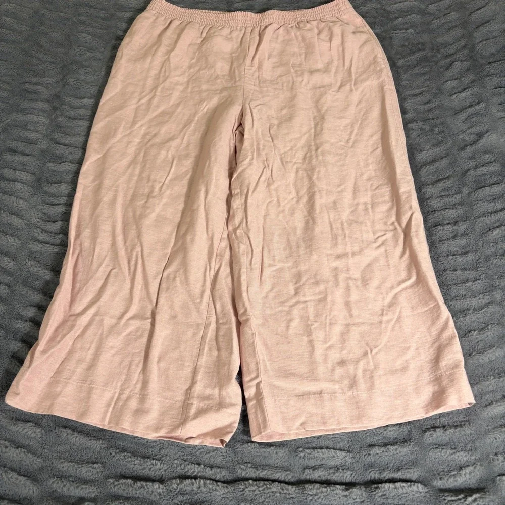 H&M Pink Linen Blend Wide Leg Culotte Pants XL High Waist Relaxed Crop AQ240